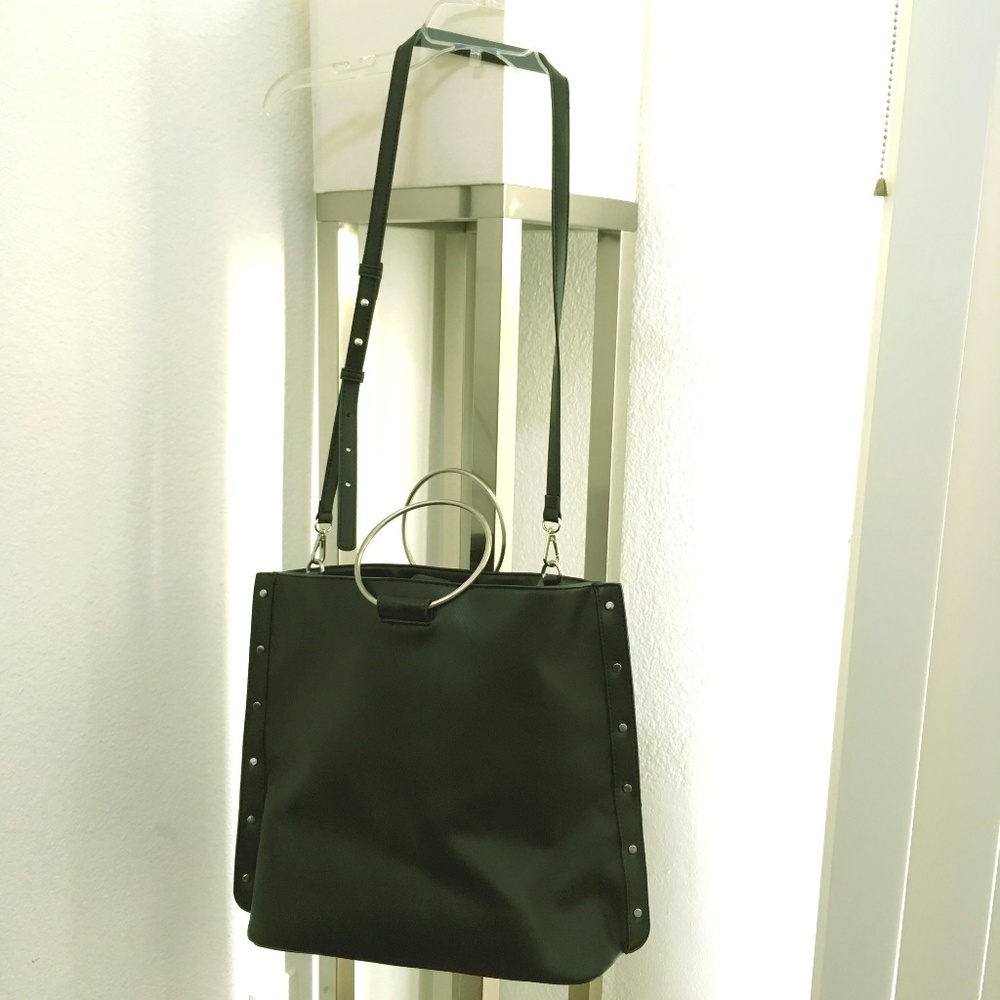 Black Shoulder Tote Handbag Purse - Ring Handles